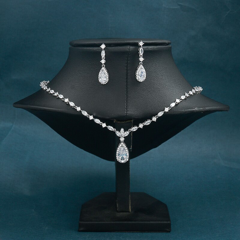 WEIMANJINGDIAN – collier et boucles d&#39;oreilles en cristal de zircone cubique, ensemble de bijoux de pour mariage ou Banquet,