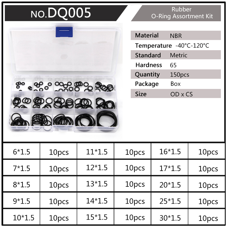PCP DIY NBR Sealing O-rings Durable Gasket Replacements OD 6mm-20mm CS 1.5mm 1.9mm 2.4mm 15 Sizes Rubber Washer 225pcs/SET DQ003: DQ005 x1