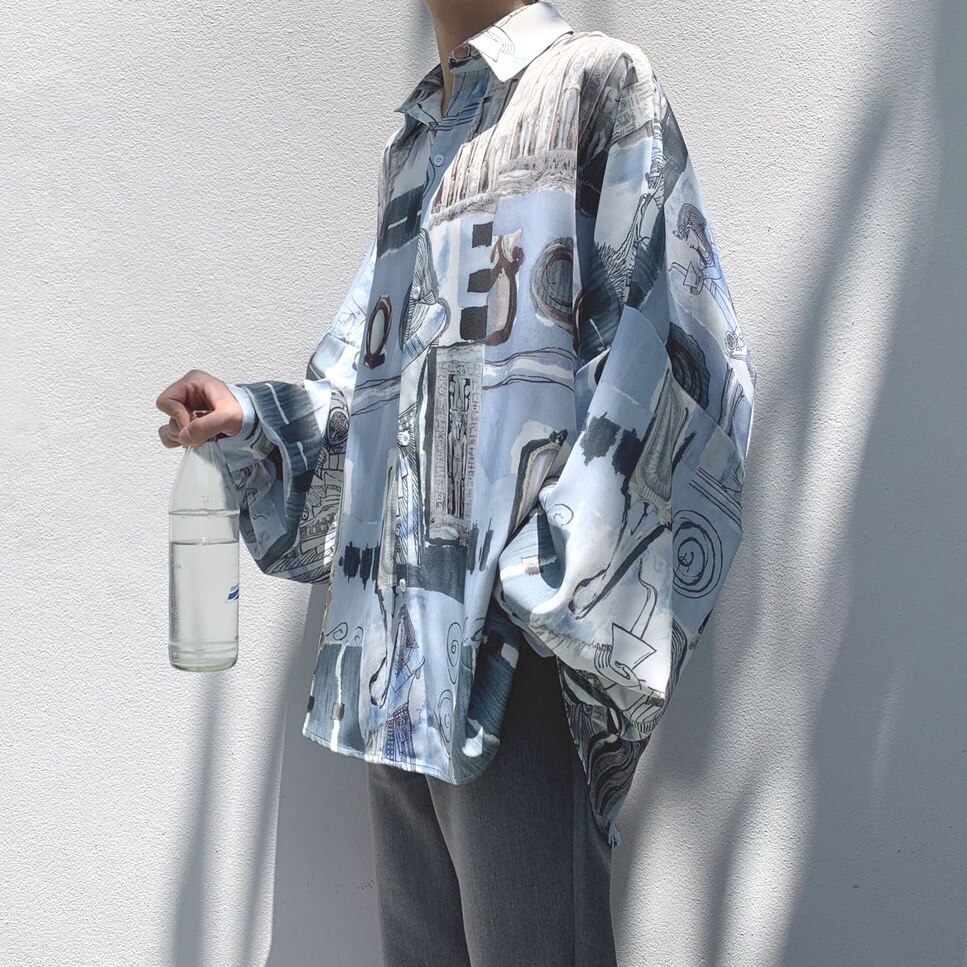 Herreskjorter med lange ærmer afslappet plus størrelse 2xl oversize løs smart harajuku streetwear bf ins parskjorte: 329 / M