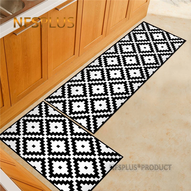 2 stk/sæt køkkentæppe gulvmåtte tæpper 40 x 60cm & 40 x 120cm polyesterfiber geometriske designs pvc prikker skridsikre dørmåtte dørmåtte