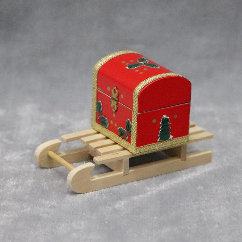 1:12 Doll House Wooden Sled Diy Christmas Scene Model Accessories Wood Crafts Christmas Ornaments Party Decor 1pcs