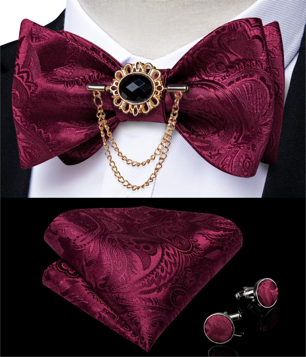 Luxury Gold Black Paisley Self Tie Men&#39;s Bow Tie Silk Woven Wedding Party Butterfly Ties Hanky Brooch Pin Set Tuxedo Bow DiBanGu: HL-3012-0009