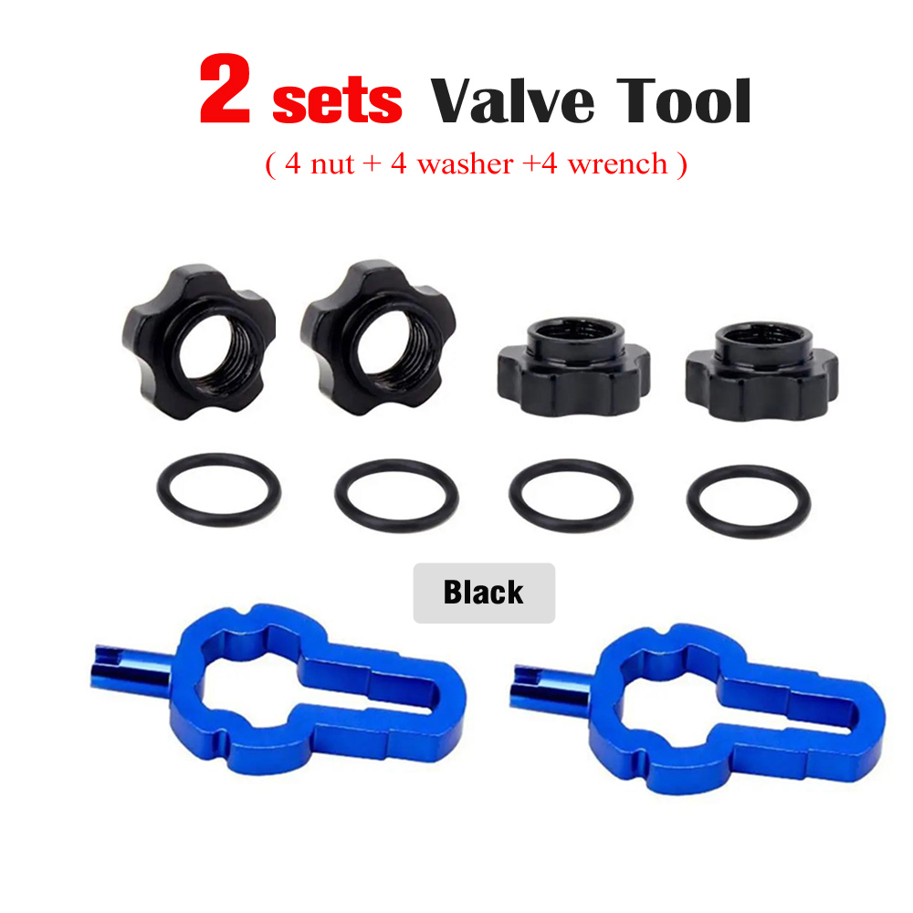 4 IN 1 Bicycle Vacumm Tubeless Presta Valve Nut Bike Nozzle Lock Tire Valve Rim Conversion Nut with Install Wrench: Red