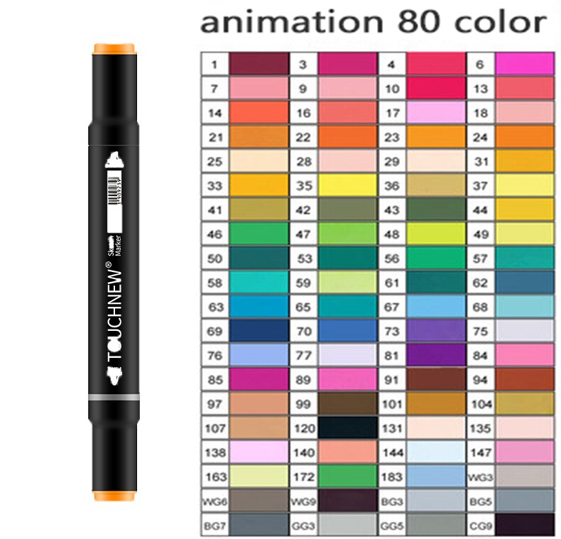 TOUCHNEW Artist Alcohol Markers Dual Tip Art Markers Twin Sketch Markers Pens Permanent Alcohol Based Markers with Case: animation 80 black