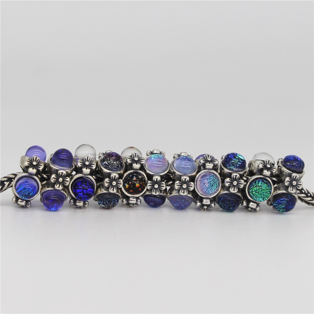 Mistel Schmuck 925 Sterling Silber Jahrgang Blumen verdreifachen Glas Charme Korn passen Europäischen Troll Armbinde