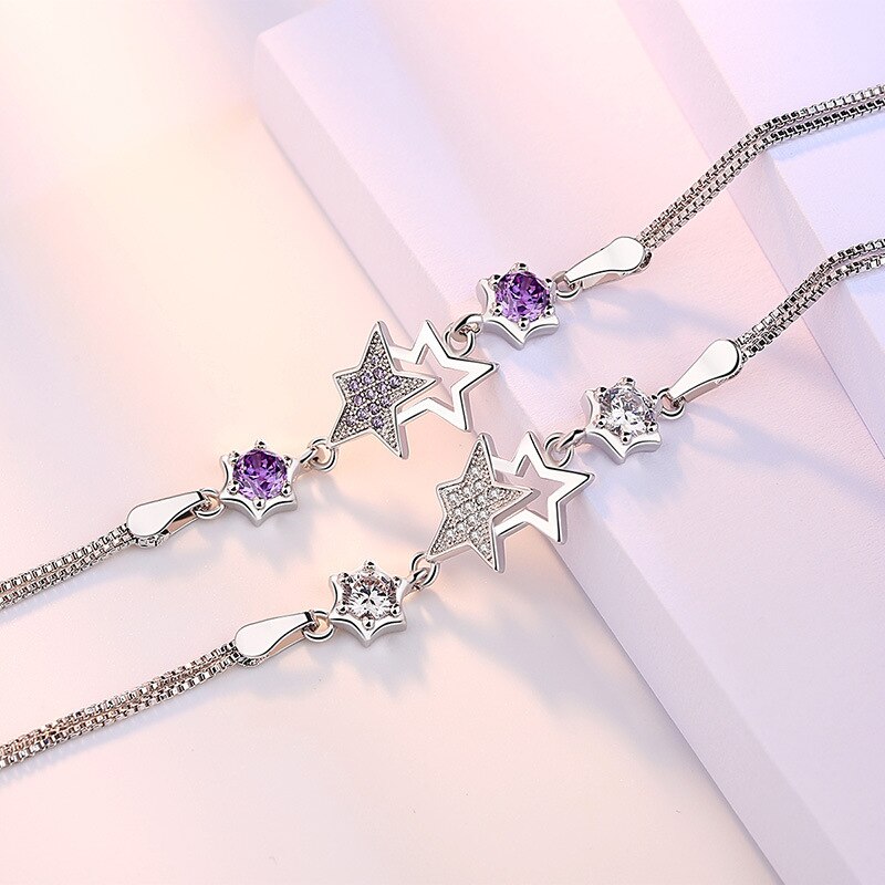 925 Sterling Zilveren Box Ketting Zirkoon Star Charm Armband Voor Vrouwen Meisjes Party Wedding Trendy Sieraden Accessoires Sl076