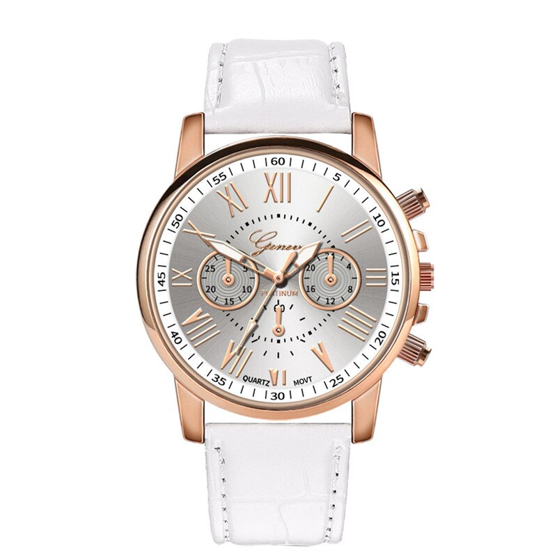 Kvinder mænd læderbånd kvarts analog armbåndsur luksus sort hvidguld damer unisex ure montre femme 533: Hvid