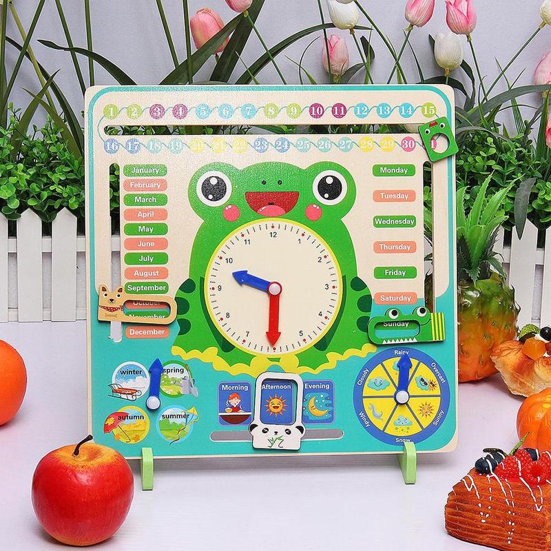 Calendar Clock Puzzle Hanging Wooden Puzzle Board Parent-child Early Education Toy Learn Time Season Weather Month