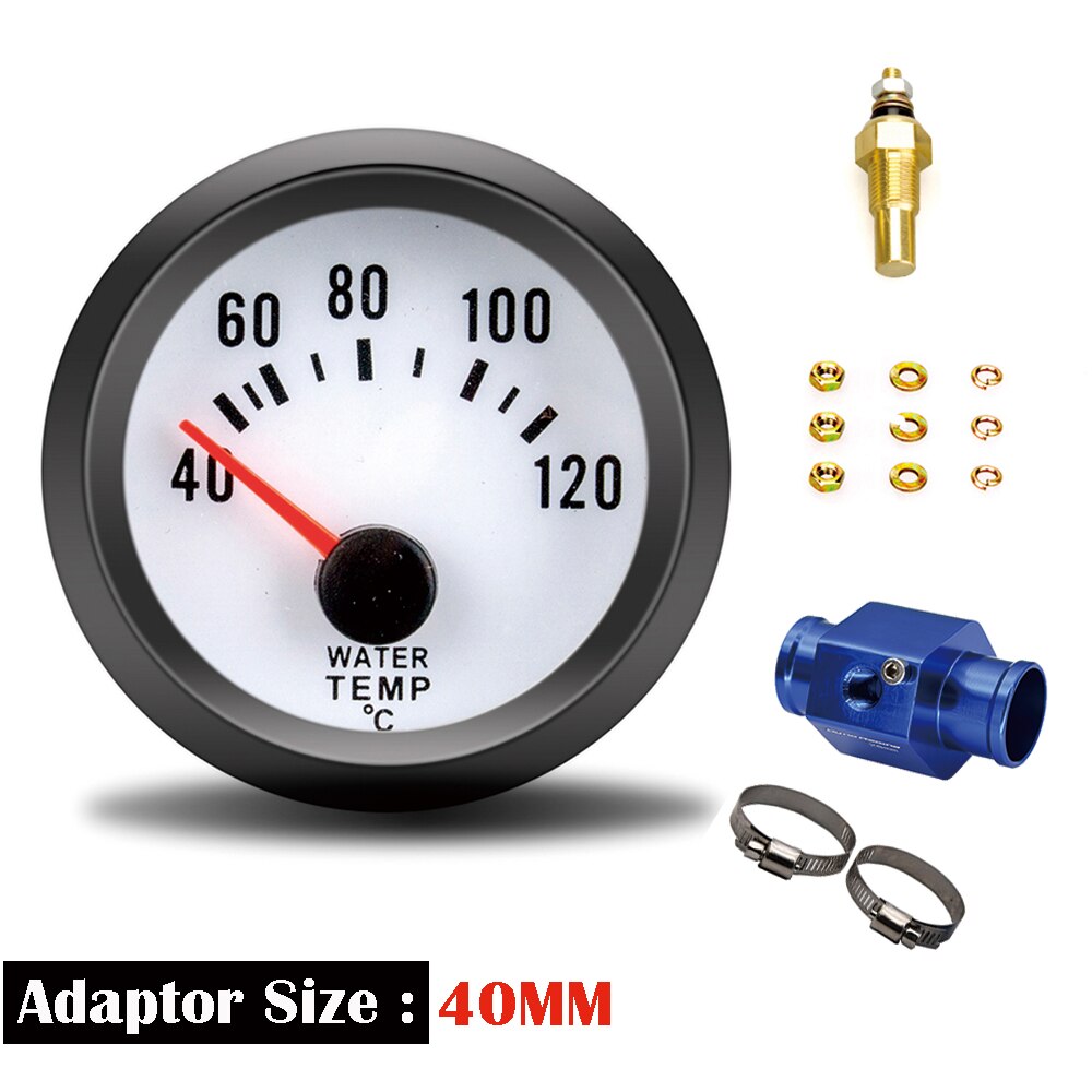 Indicador de temperatura de agua para coche, medidor de temperatura de agua con Sensor, luz LED azul, 2 ", 52mm, 12V, 40 ~ 120Celsius: Gauge 40mm sensor