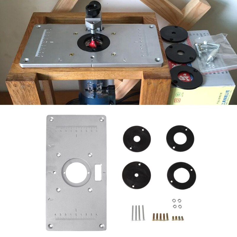 Aluminium router bordindsatsplade m / 4 ringe til træbearbejdningsborde router bordplade