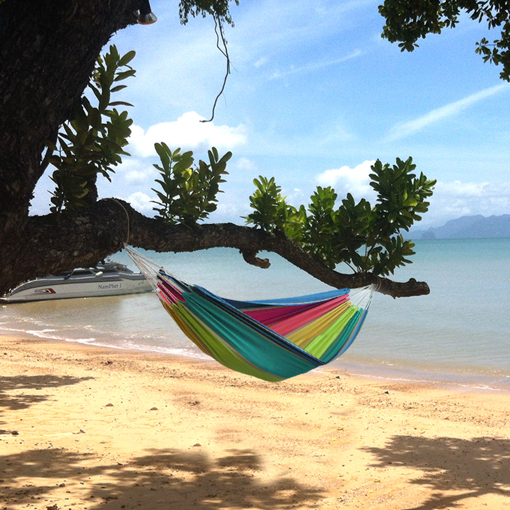 Canvas Hammock Thicken Leisure Stripe Double Single People Hanging Swing Bed Outdoor Garden Hammock Hanging Bed for Travel