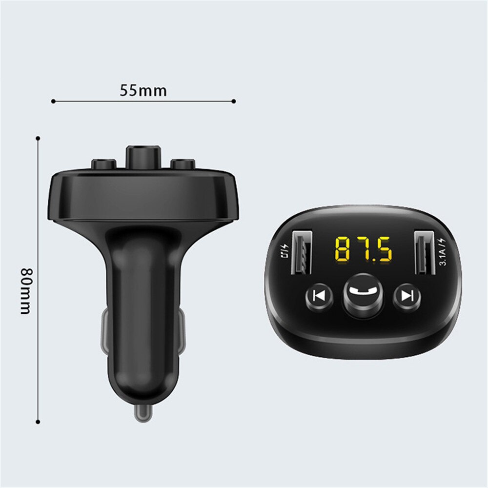 Bluetooth 5.0 Car Kit Handsfree Fm Modulator Wireless Audio Transmitter 3.1A Dual Fast Charger Support U Disk Car Music Player