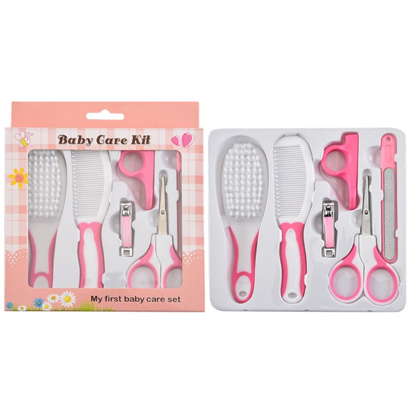 6 Pcs Baby Nail Hair Daily Care Kit Newborn Kids Grooming Brush and Manicure Set Newborn Grooming Brush Kit Baby Care: Pink