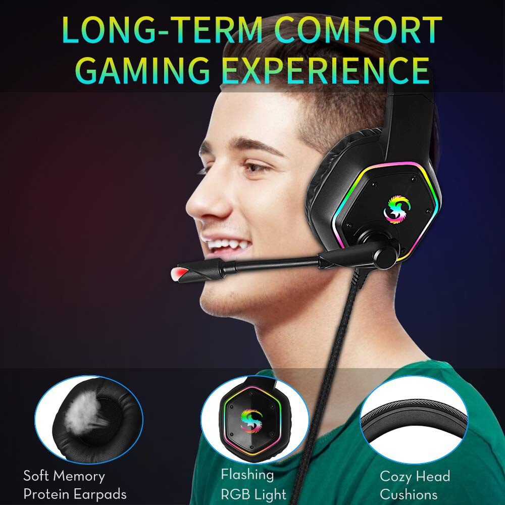 K-15 Gaming Headsets Big Headphones with Light Microphone Stereo Earphones Deep Bass for PC Computer Gamer Laptop PS4 Games