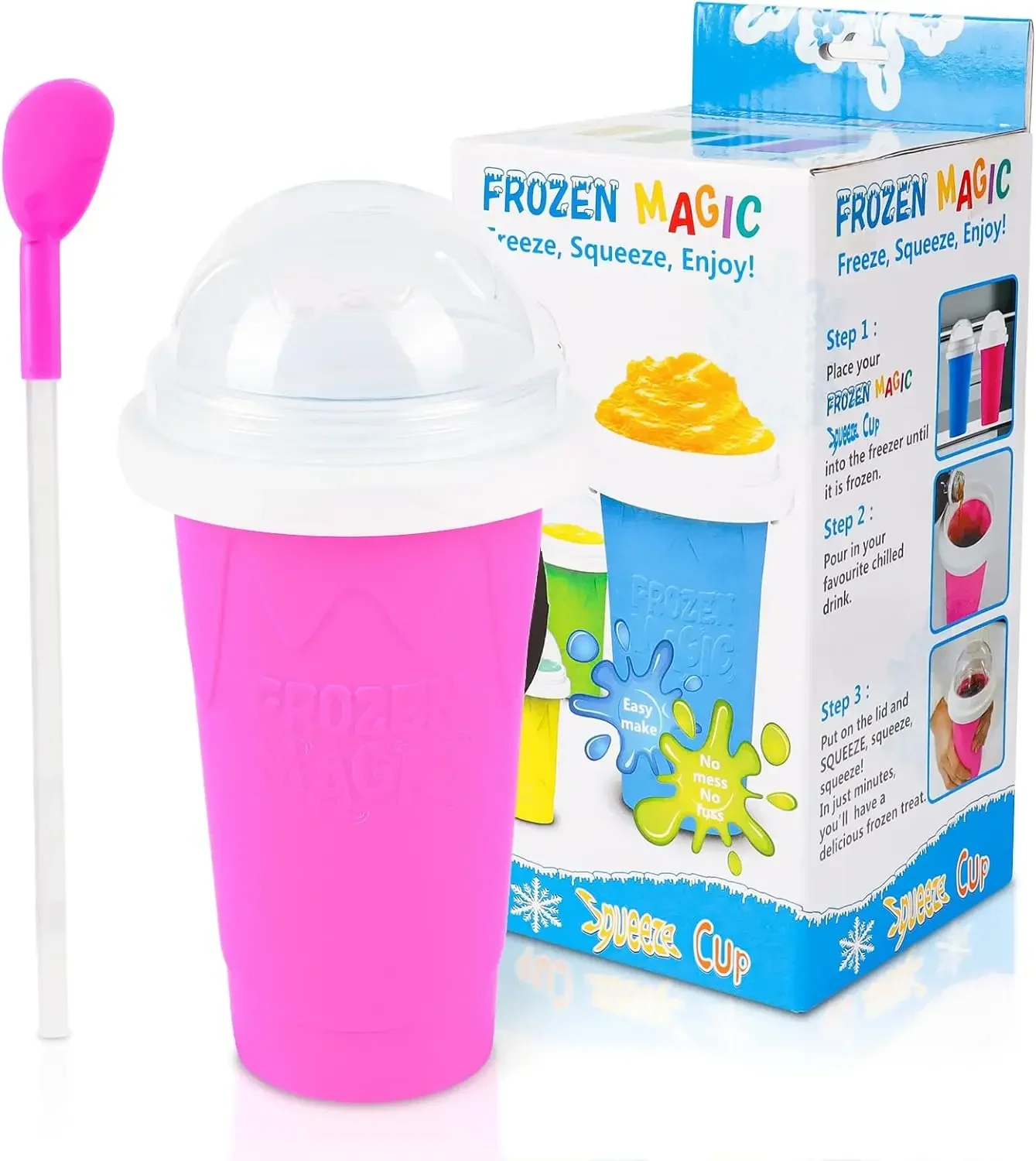 Domowy kubek robić smoothie Szybko mrożjeden lody Butelka na koktajl mleczny Lato DIY Sok mrożony Puchar Zamrożjeden przenośne kubki robić wyciskania Slushie: Różowy