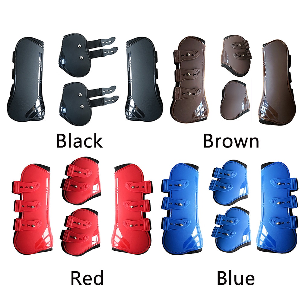 4 PC Horse Front Rear Legs Adjustable Horse Leg Boots PU Leather Horse Jumping Horseshoe Support Horse Leg Protection Supplies