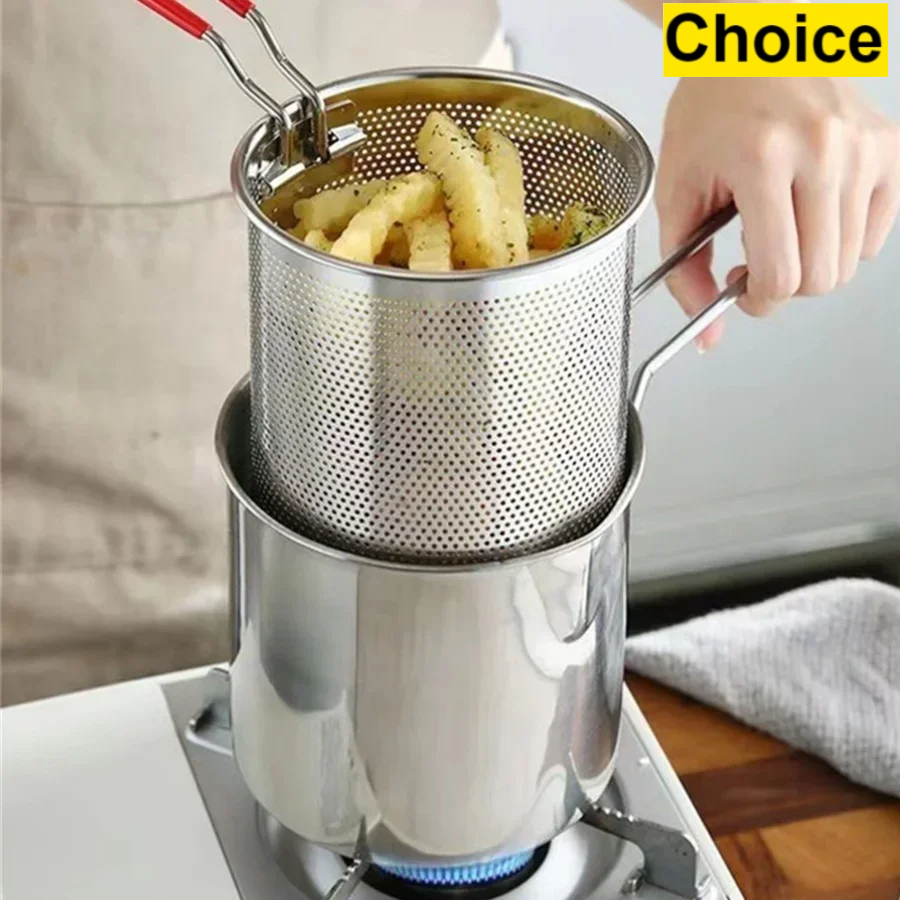 roestvrijstalen friteuse met frietjes en kippenvleugels, huishoudelijke kleine oliepot met filterscherm, Tianfu Luo-pot
