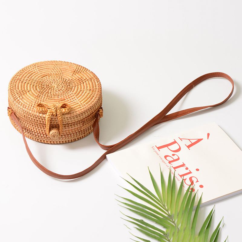 Bolso bandolera de mujer de Bali Ata ratán tejido, bolso de mano con broche de lazo, de estrella