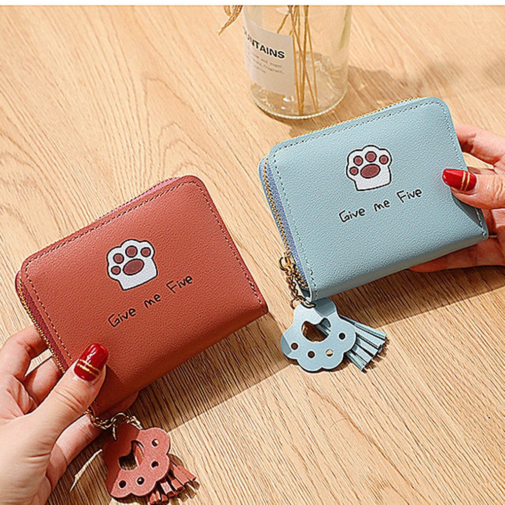 Maison Fabre Women' S Outdoor Trend Solid Color Flower Fringed Leather Card Wallet Simple Bag Coin Bag Card Bag