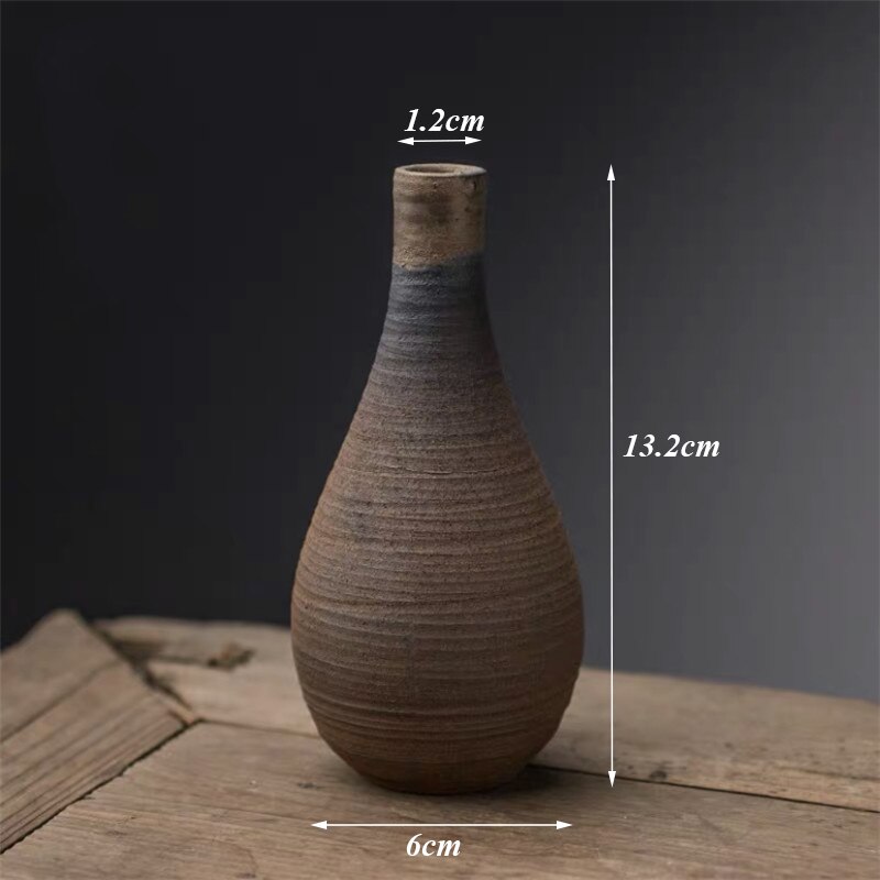 Handmade Small Ceramic Flower Japanese Coarse Pottery Flower Container Tea Ceremony Retro Home Decor Office Ornaments: B