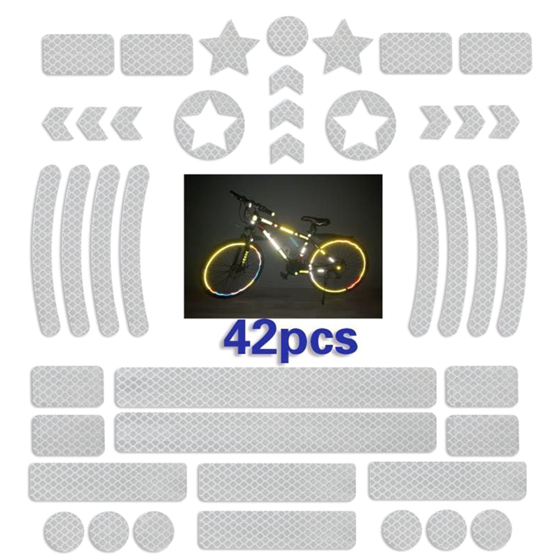 42 stk cykel krop reflekterende klistermærke nat sikkerhed logo gitter stribe advarselsstrimmel mtb scooter hjelm krop reflekterende klistermærke