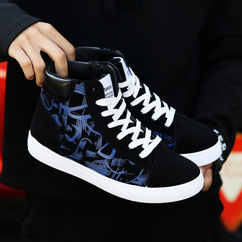 High top Sneakers Men Canvas Shoes Cool Street Shoes Young Male Sneakers Black Blue Red Mens Causal Shoes 64 gh7: Blue / 42