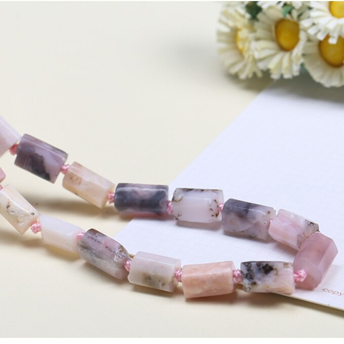 Natural Stone Faceted Cylinder Shape Loose Beads For Jewelry Making Diy Accessories: Pink Opal