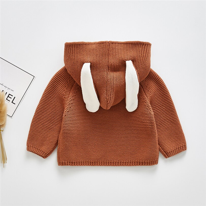 Toddler Kids Hooded Sweater with Rabbit Ear Baby Boy Girls Solid Knit Crochet Tops Winter Long Sleeve Pullover Clothes 3M-3T A20