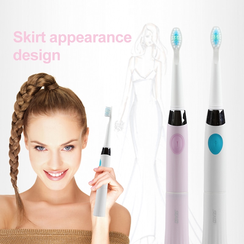 SEAGO Electric Toothbrush Sonic Adult Battery Tooth brush 2 Replacement Brush Heads Timer Waterproof brush your teeth E2
