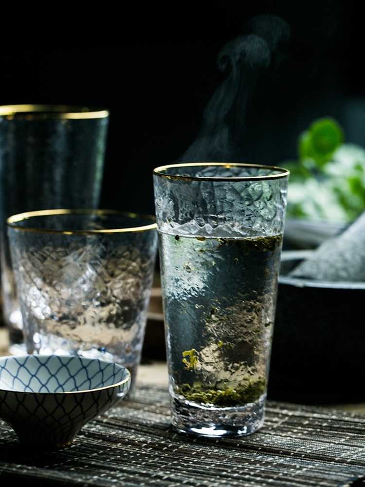 Ins gilt randen hamer cup, loodvrij kristalglas, koud drankje cup, vruchtensap glas cocktail glas gouden slanke cup voor sap