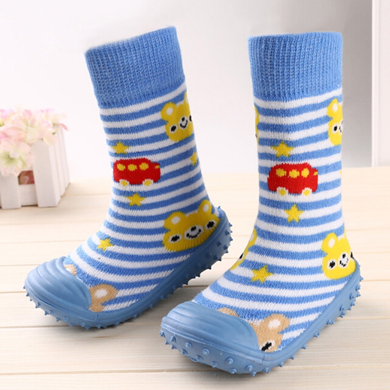 Chaussettes antidérapantes pour -nés, avec semelles en caoutchouc, chaussures pour enfants, premiers pas, en coton, pour bébés garçons et filles