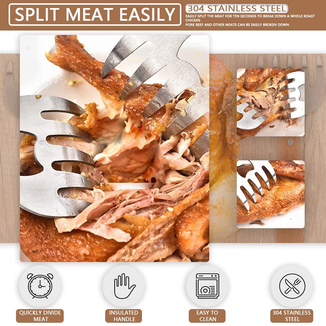 Bjørn klo kød splitter rustfrit stål kød shredder 2 i 1 kød gafler øl flaskeåbner til svinekød oksekød kylling grill bbq gadget