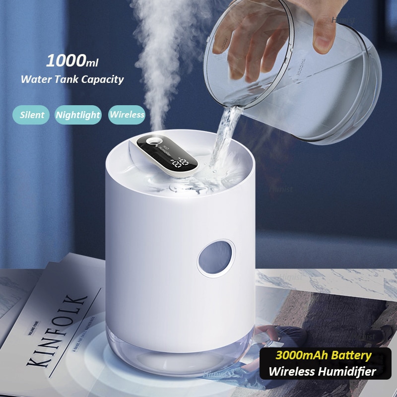 Huis Luchtbevochtiger 1L 3000 Mah Draagbare Draadloze Usb Aroma Water Mist Diffuser Batterij Life Show Aromatherapie Humidificador