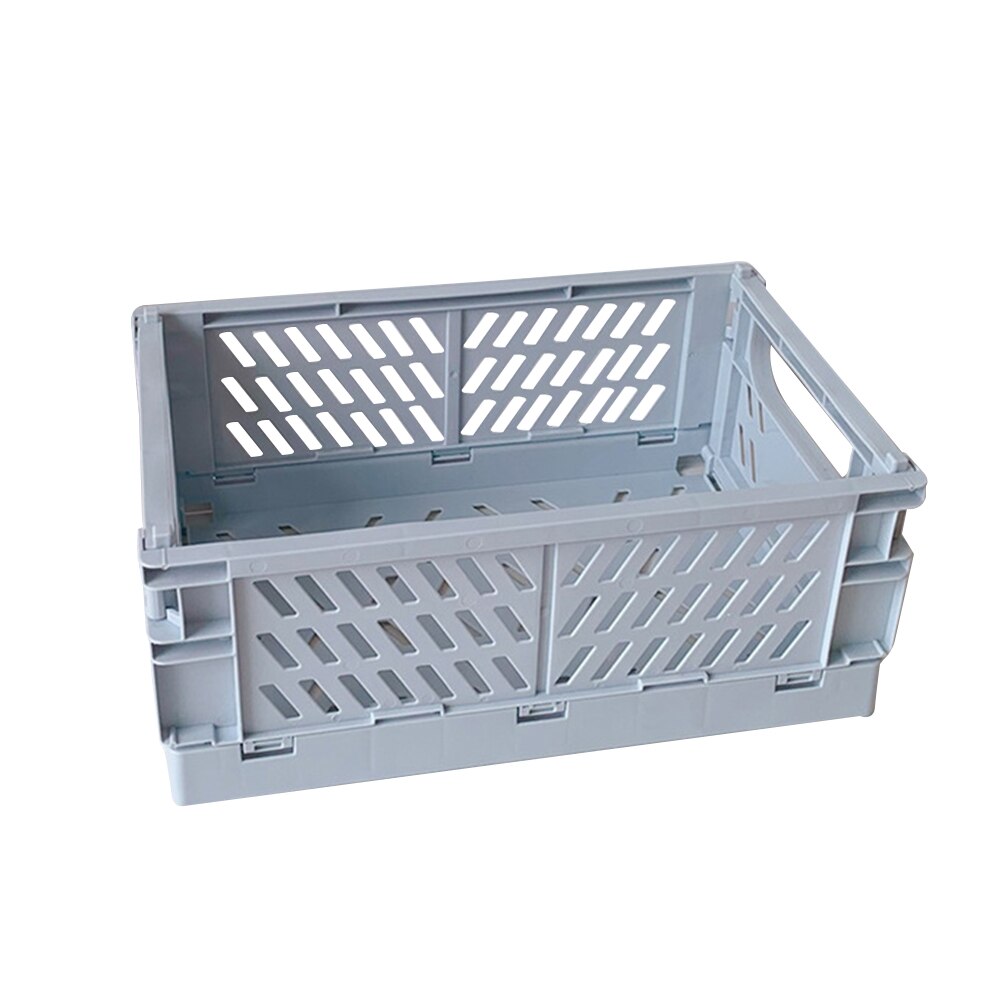 Collapsible Crate Plastic Folding Storage Box Basket Utility Cosmetic Container Desktop Holder Home Use^*: Gray