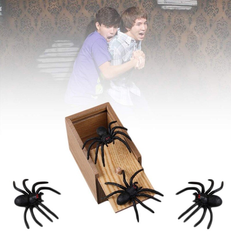 Wooden Prank Trick Practical Joke Home Office Scare Toy Box Gag Spider Kid Parents Friend Funny Play Joke Gift Surprising Box