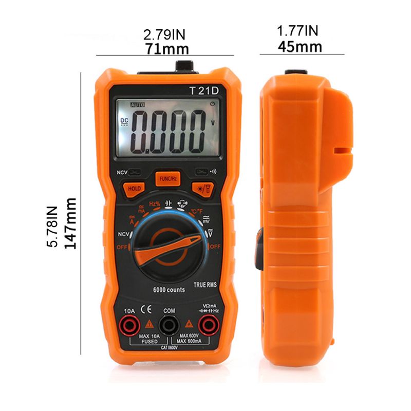 T21D Digital Multimeter DC/AC Voltmeter Handheld Diode NCV Tester 6000 Counts