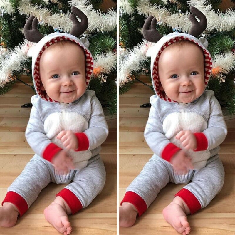 Mijn eerste kerst baby meisje jongen gewei romper hert 3d oren capuchon eendelig kerst schattig aangepaste kleding