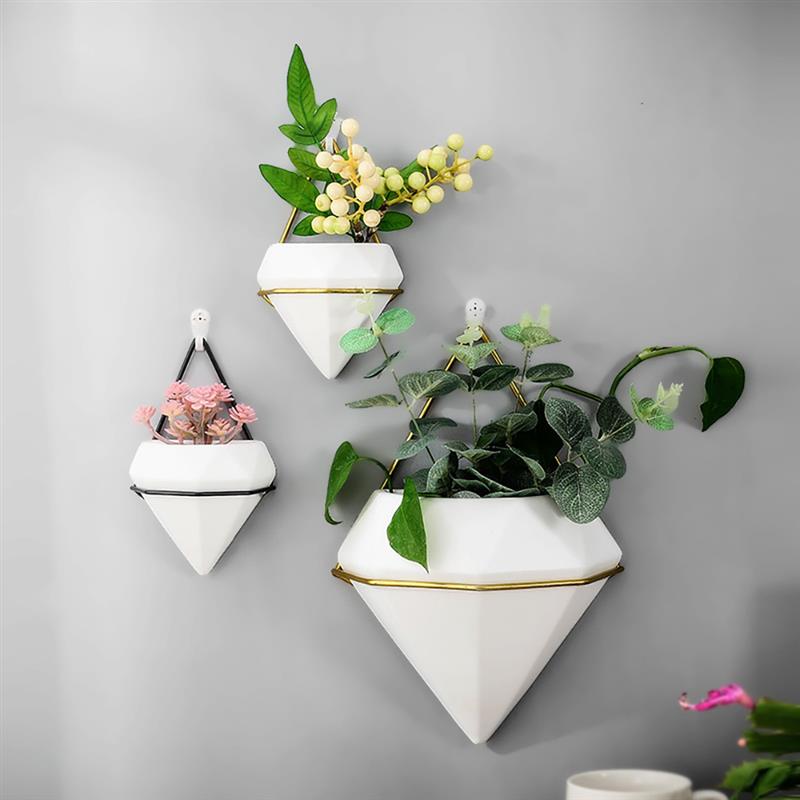 Wall Mount Plant Holder Set Indoor Iron Rack Hanging Planter Geometric Vase Wall Decor Container Succulents Plant Pots