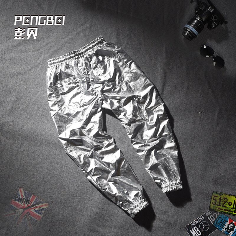 PengBei-pantalones de noche para correr para hombre y mujer, pantalón de baile de hip-hop, color brillante plateado, s-4xl de talla grande, primavera y otoño
