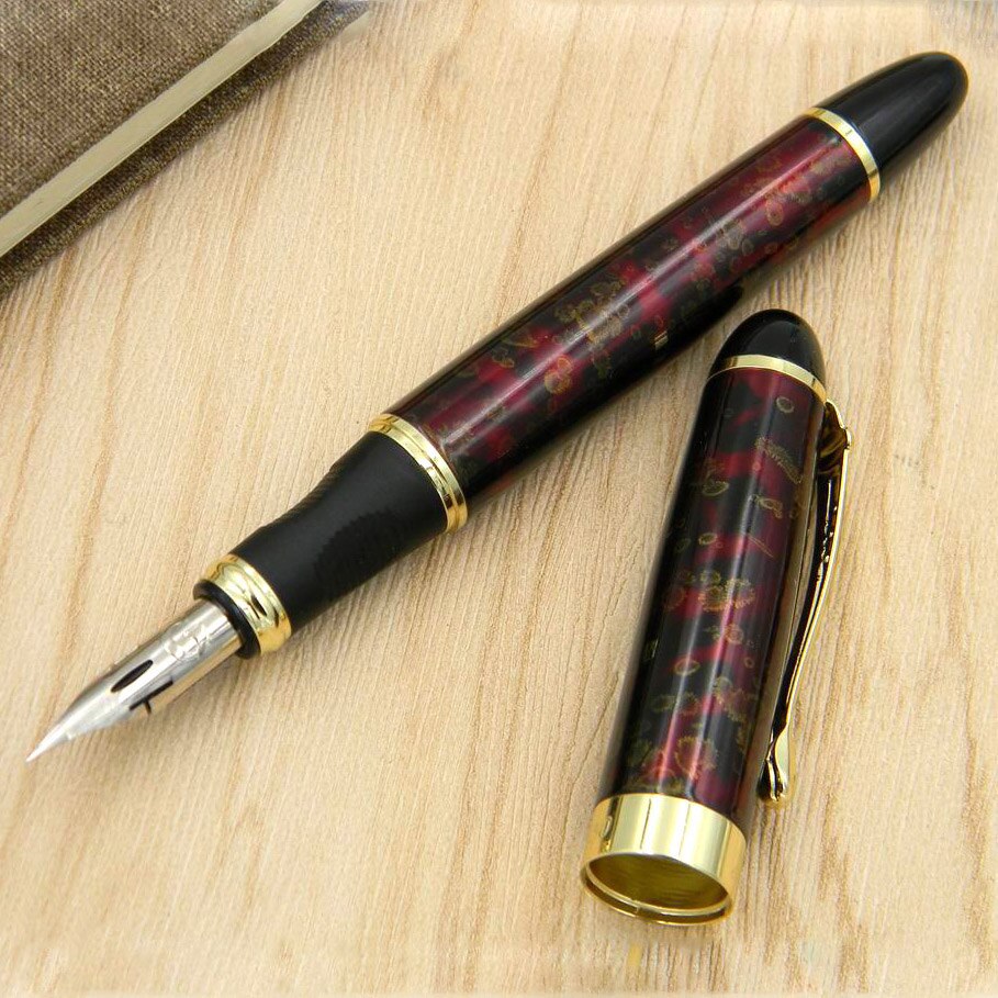 Jinhao 450 g nib metall gylden modifisert kalligrafi rund kropp blomst kropp engelsk fyllepenn: Isrød