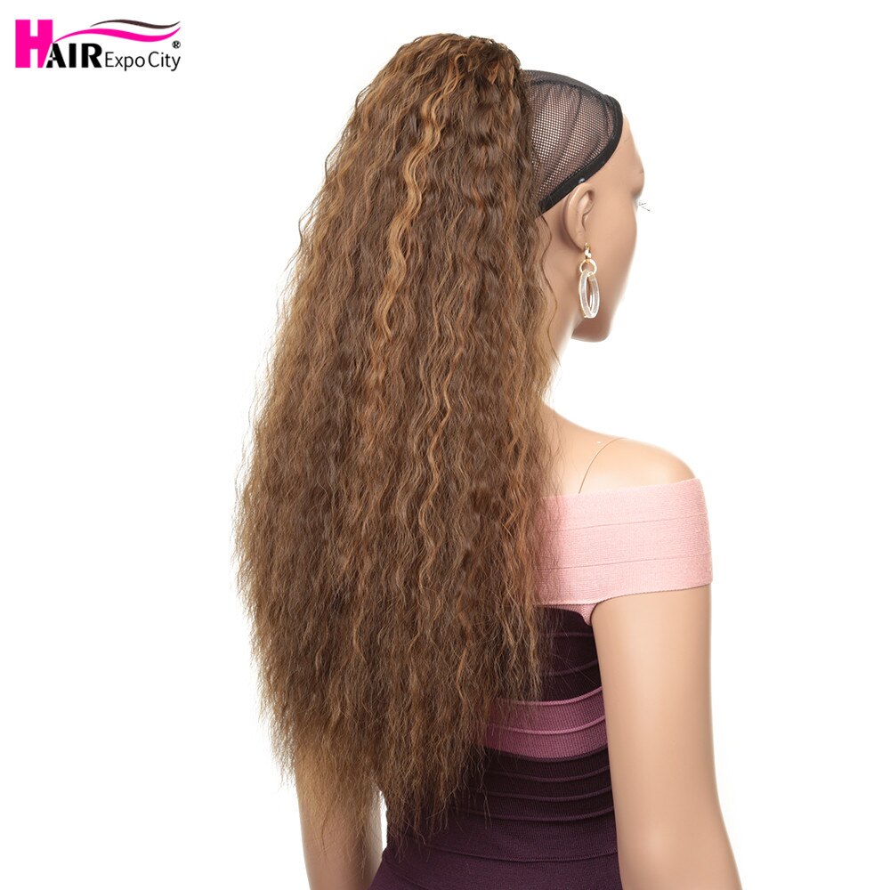 Extensions capillaires synthétiques, 24 pouces, postiche longue, crépue, lisse, queue-de-cheval avec Clip, postiche Afro pour femmes, Expo City