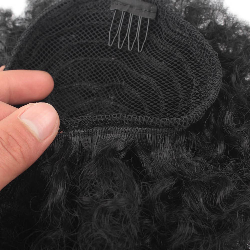 Leven syntetisk høj fluffy sort hestehale hårnåle snoretræk kort fiber krøllet hår hestehale til sorte kvinder
