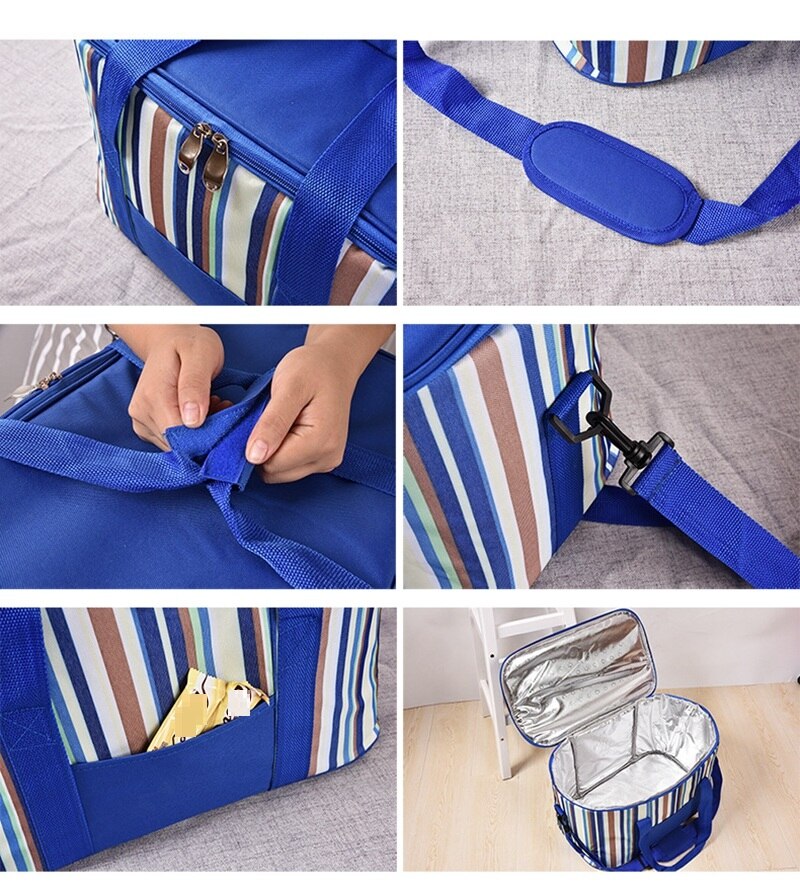 Große Kühltasche Blau abgezogen Thermische Taschen Eis Kasten Tragbare Picknick Eis Pack essen Trinken Isolierte Taschen Aluminium Folie Picknick tasche