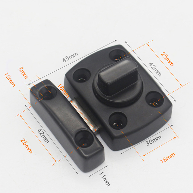 Door Lock Zinc Alloy Cast Metal Hook Latch Lock Multiple Purpose Toilet Doors Sash Right Angle Sliding Gate Rotating Handle Lock: Black