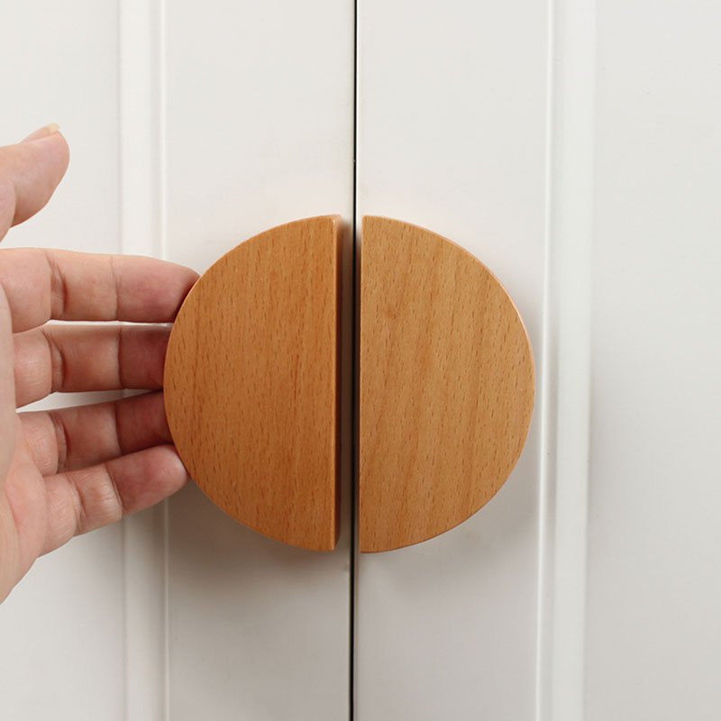 Solid Wood Semicircle Kitchen Cabinet Handles Beech/Walnut Bedroom Wardrobe Pulls Quadrant Cupboard Door Knobs Cabinet Hardware