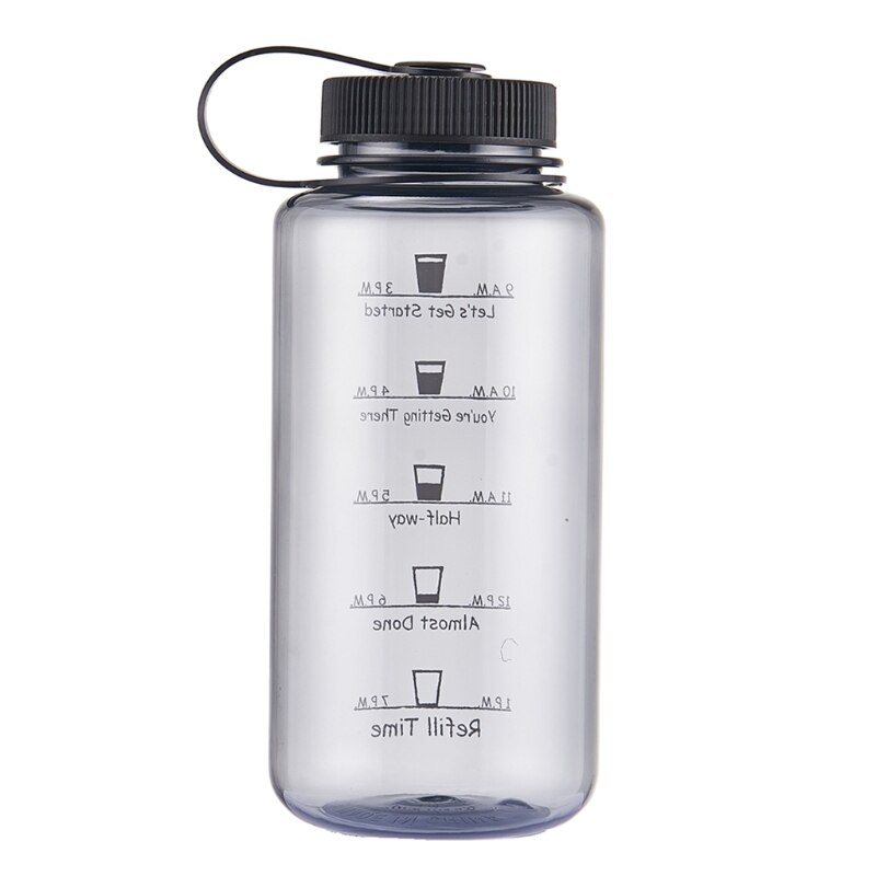 Sports Water Bottle Time Marker Tracker Goal 32oz/1000ml Large Volume Portable Drink Bottle BPA Free and Brand: Gray