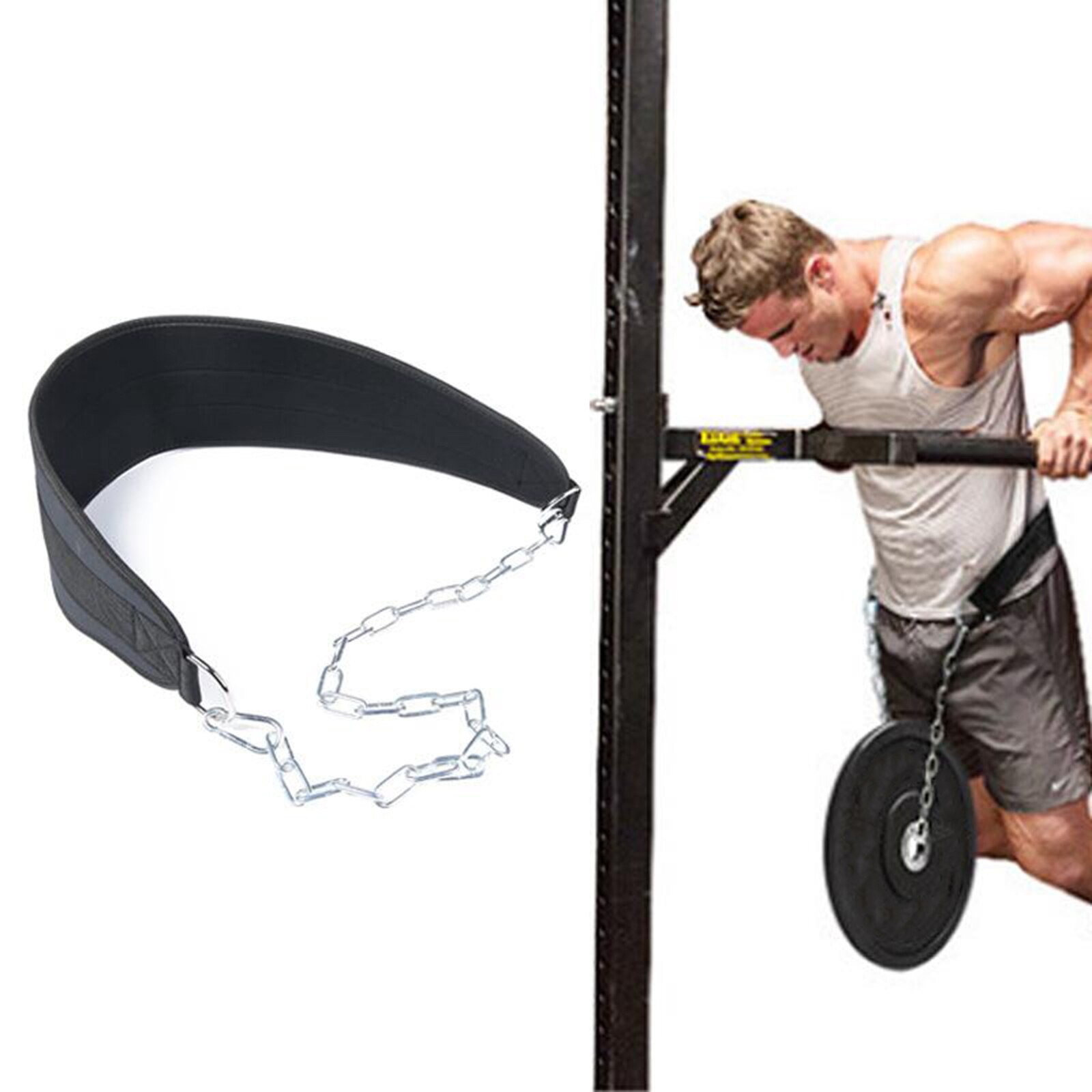 Gewichtheben Dip Gürtel Nylon Zurück Turnhalle Gürtel mit Kette für Fitness Bodybuilding Pull up Festigkeit Ausbildung Last Taille Strap