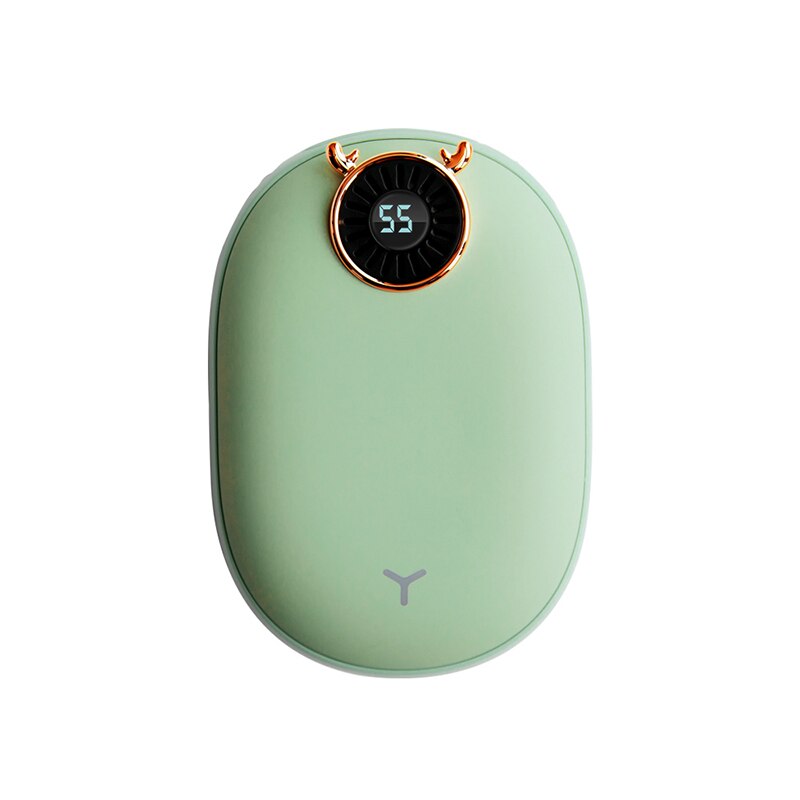 Handwarmer powerbank 2 in 1 usb mini powerbank winter handwarmer warmtekussen usb oplaadbare verwarming met digitaal display: Lichtgroen