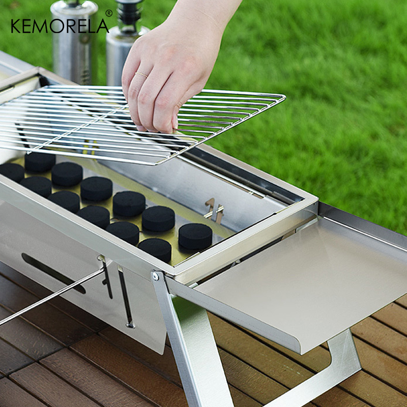 Estufa de barbacoa plegable para exteriores de acero inoxidable, parrilla de carbón portátil sin humo para cocinar en el hogar y el jardín