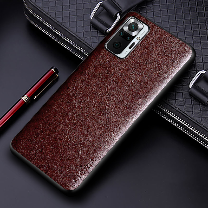 Custodia in pelle di lusso per Xiaomi Redmi Note 10 Pro Max 10S 10 Lite 5G Cover di design business in tinta unita per custodia Redmi Note 10s: Eva / Caffè